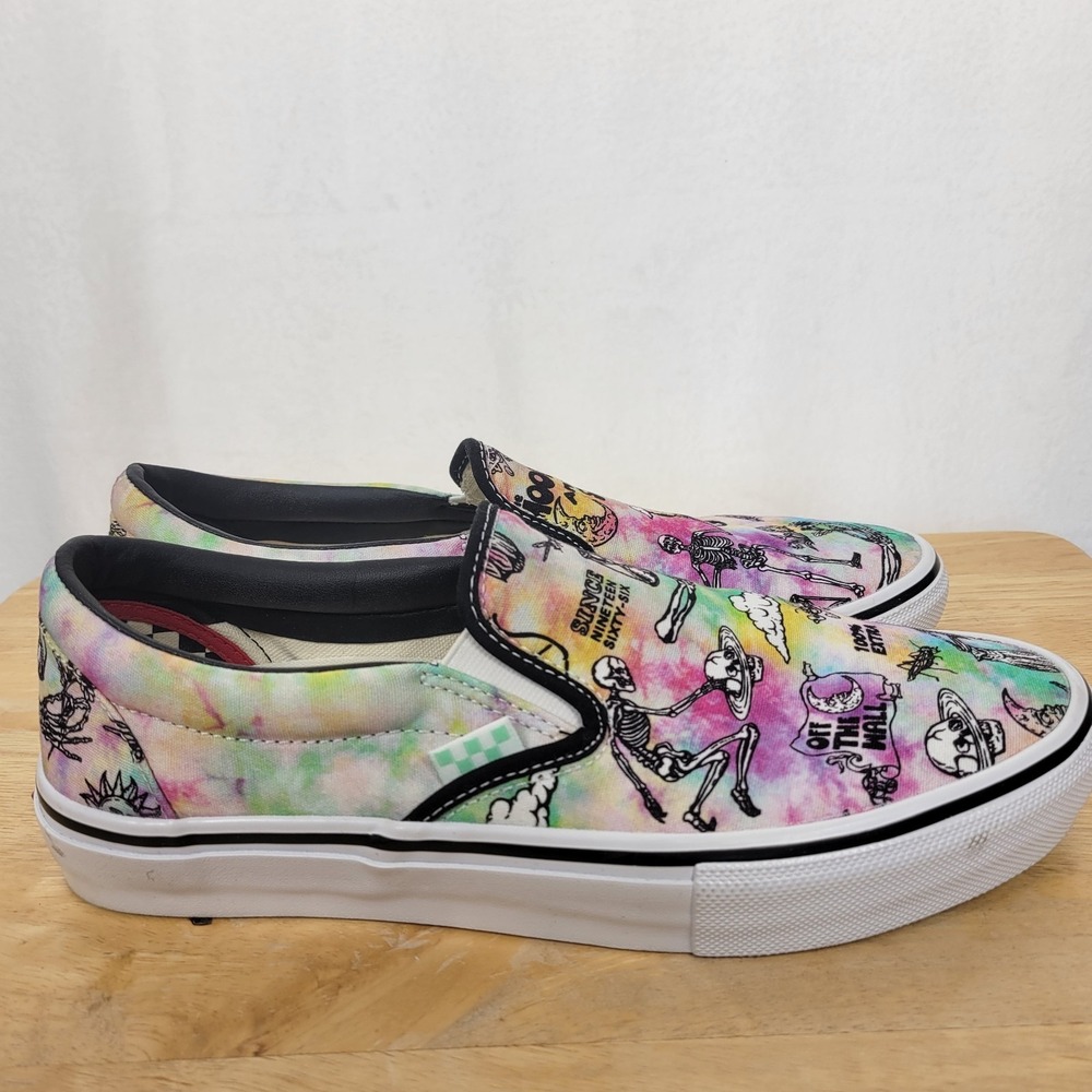 Vans Skate Slip On Shroom Doom Tie Dye Skeleton Shoes Mens 9.5 Psychedelic - Picture 11 of 14